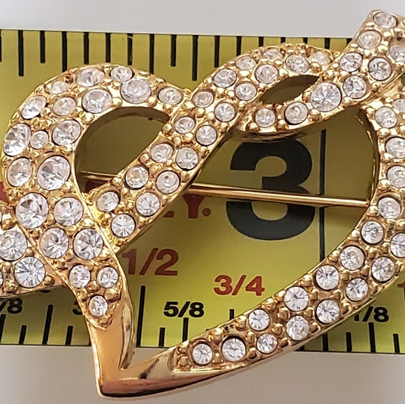 Swarovski Signed Swan Gold Tone Open Heart Brooch Full Pave Set Crystals - Picture 11 of 12